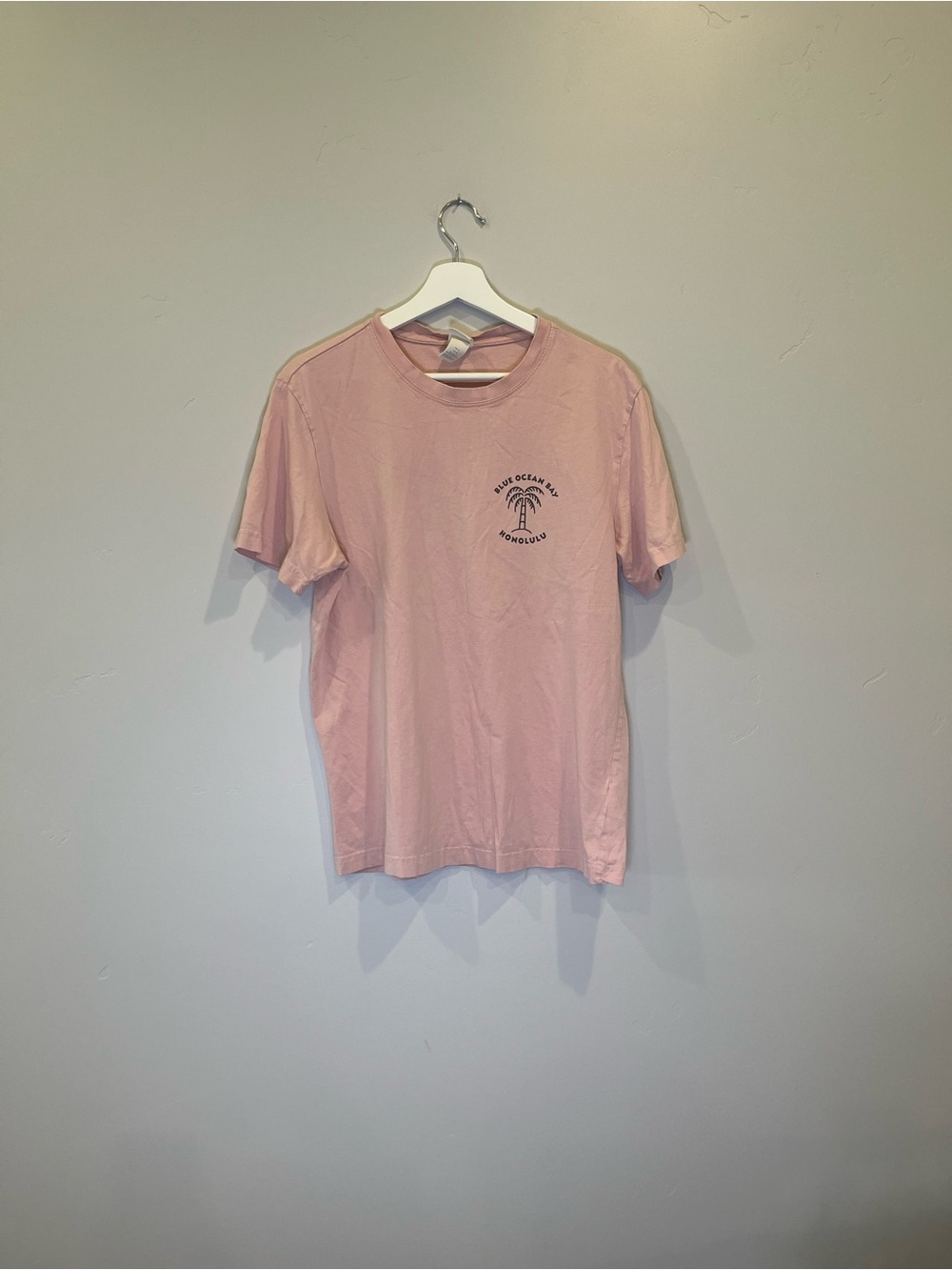 H&M Light Pink Crewneck Tee with Small Palm Graphic